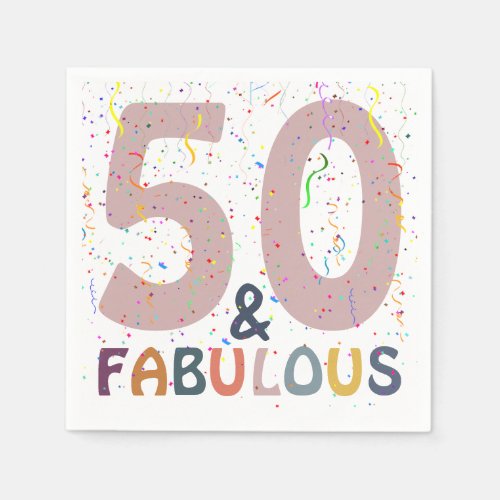 Fifty  Fabulous Confetti Pink Modern Party Napkins