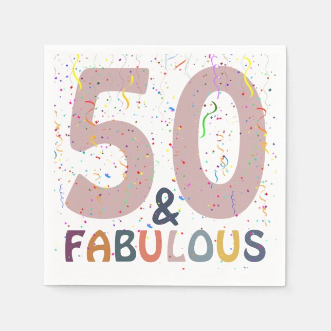 Fifty & Fabulous Confetti Pink Modern Party Napkins (Front)