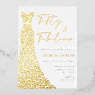 Fifty & Fabulous Dress 50th Birthday Real Gold Foil Invitation