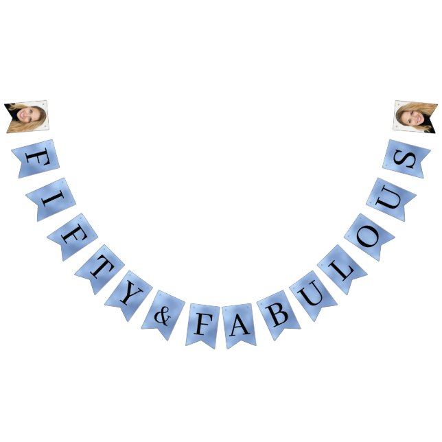 Fifty & Fabulous Dusty Blue Script 50th Birthday Bunting Flags (All)