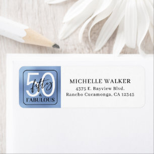 Fifty & Fabulous Dusty Blue Script 50th Birthday Label