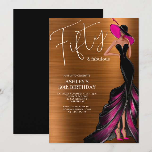 Fifty Fabulous Elegant Dress 50th Birthday Invitation (Front/Back)
