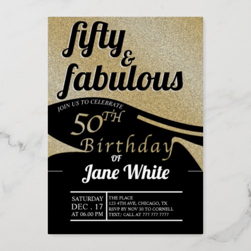 Fifty  Fabulous  Elegant Gold 50th Birthday  Foi Foil Invitation