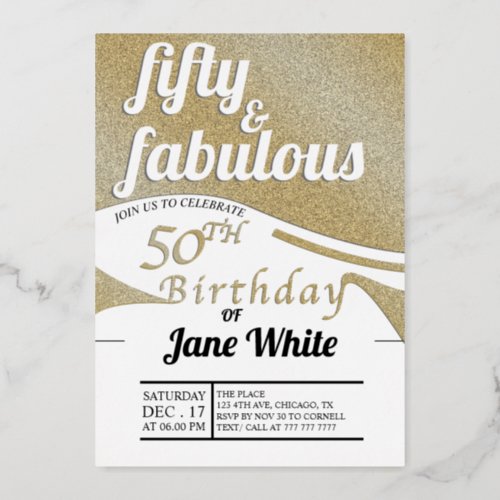 Fifty  Fabulous  Elegant Gold 50th Birthday  Foil Invitation