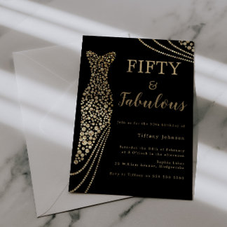 Fifty & Fabulous Elegant Gold Dress 50th Birthday Invitation