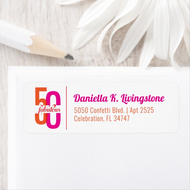 Fifty & Fabulous Elegant Pink Orange 50th Birthday Label (Insitu)