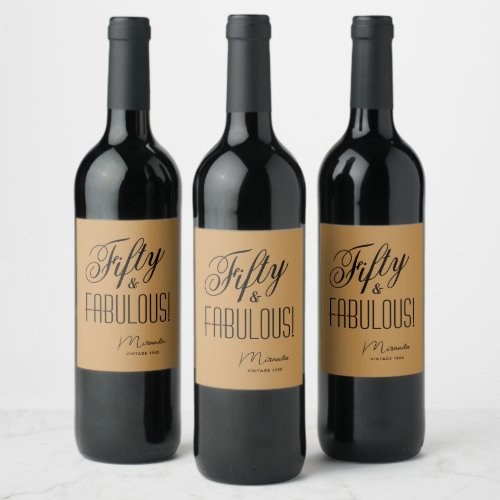Fifty  FABULOUS Elegant Script Gold Wine Label