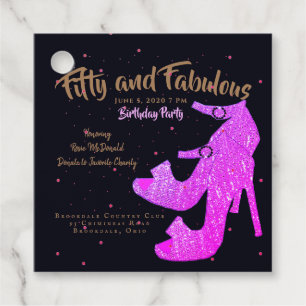 Fifty & Fabulous Elegant Sparkly Hot Pink Shoe Favor Tags