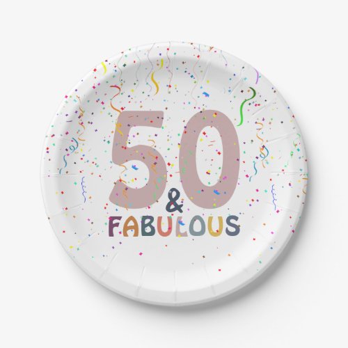 Fifty  Fabulous Fun Confetti Pink Typography Paper Plates