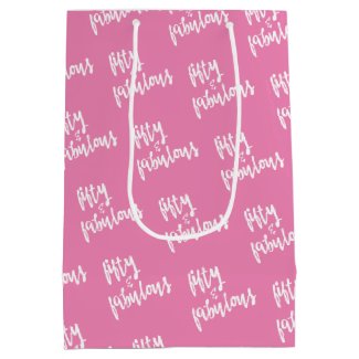Fifty & Fabulous - Fun Hot Pink 50th Birthday Medium Gift Bag