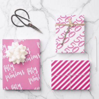 Fifty & Fabulous - Fun Hot Pink 50th Birthday Wrapping Paper Sheets