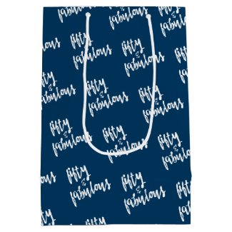Fifty & Fabulous - Fun Navy Blue 50th Birthday Medium Gift Bag