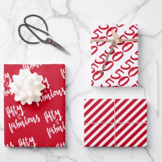 Fifty & Fabulous - Fun Red 50th Birthday  Wrapping Paper Sheets