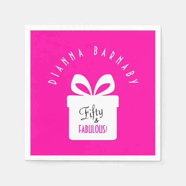 Fifty & FABULOUS! Girly Pink Birthday Party Napkins (Front)