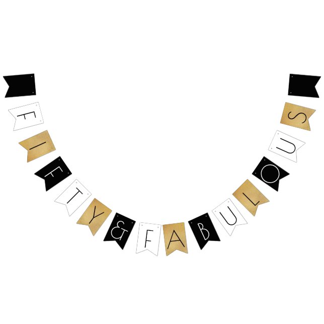 Fifty & Fabulous Gold 50th Birthday Party Bunting Flags (All)