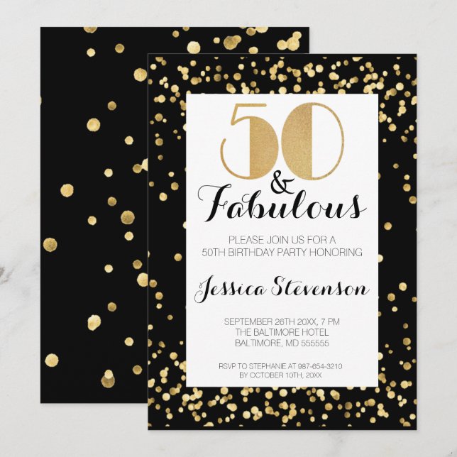 Fifty & Fabulous Gold 50th Birthday Party Invitation (Front/Back)