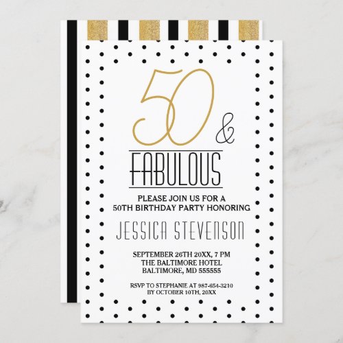 Fifty  Fabulous Gold Black 50th Birthday Party Invitation