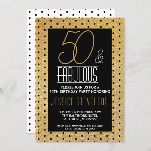 Fifty  Fabulous Gold Black 50th Birthday Party Invitation