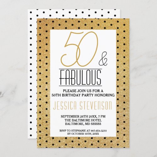 Fifty  Fabulous Gold Black 50th Birthday Party Invitation