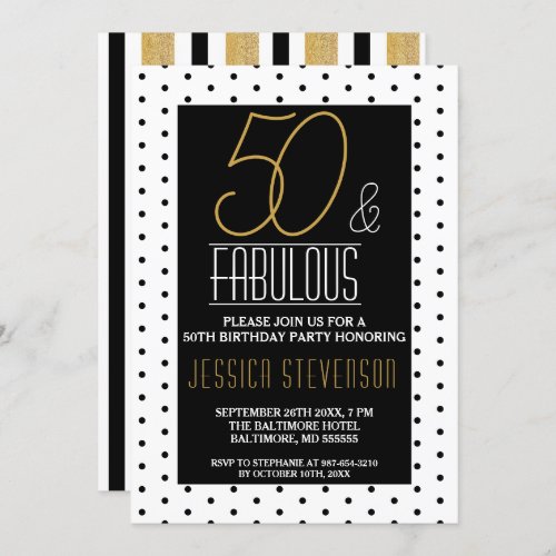 Fifty  Fabulous Gold Black 50th Birthday Party Invitation