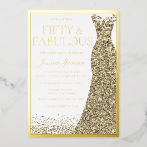 Fifty  Fabulous Gold Foil 50th Birthday Foil Invitation