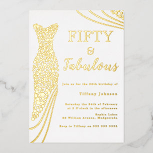 Fifty & Fabulous! Gold Foil Dress 50th Birthday Invitation