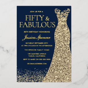 Fifty & Fabulous Gold Foil Navy 50th Birthday Foil Invitation