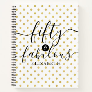 Fifty & Fabulous Gold Glitter Spot 50th Birthday Notebook