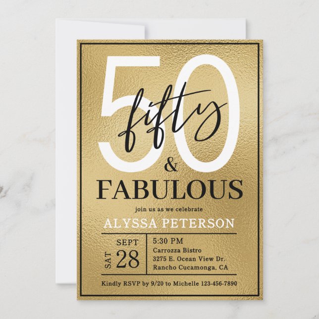 Fifty & Fabulous Gold Script 50th Birthday Invitation (Front)