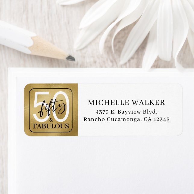 Fifty & Fabulous Gold Script 50th Birthday Label (Insitu)