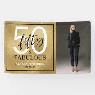 Fifty & Fabulous Gold Script 50th Birthday Photo Banner