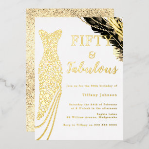 Fifty & Fabulous Golden Dress 50th Birthday Party Foil Invitation