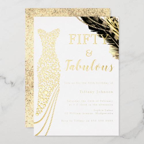 Fifty  Fabulous Golden Dress 50th Birthday Party Foil Invitation