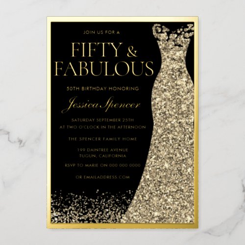 Fifty  Fabulous Golden Foil 50th Birthday Foil Invitation