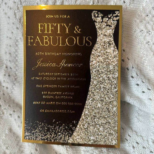 Fifty & Fabulous Golden Foil 50th Birthday Invitation (Creator Uploaded)