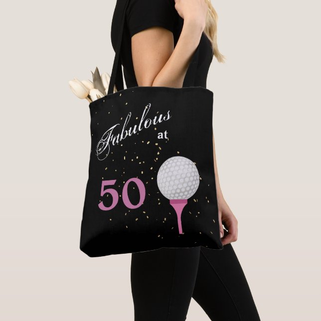 Fifty Fabulous Golf Birthday Tote Bag (Close Up)