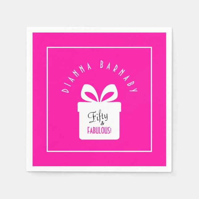 Fifty & FABULOUS Hot Pink 50th Birthday Gift Paper Napkins (Front)