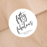 Fifty & Fabulous Minimal 50th Birthday Party Classic Round Sticker<br><div class="desc">This is a Fifty & Fabulous Minimal Minimalist Black White 50th Birthday Party Favor Stickers!</div>