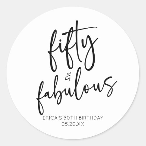 Fifty  Fabulous Minimal 50th Birthday Party Classic Round Sticker