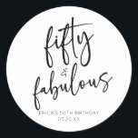 Fifty & Fabulous Minimal 50th Birthday Party Classic Round Sticker<br><div class="desc">This is a Fifty & Fabulous Minimal Minimalist Black White 50th Birthday Party Favor Stickers!</div>