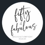 Fifty & Fabulous Minimal 50th Birthday Party Classic Round Sticker<br><div class="desc">This is a Fifty & Fabulous Minimal Minimalist Black White 50th Birthday Party Favor Stickers!</div>