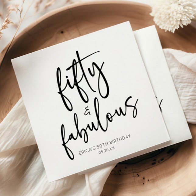 Fifty & Fabulous Minimal 50th Birthday Party Napkins (Creator Uploaded)