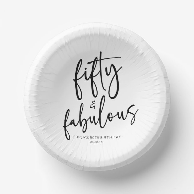 Fifty & Fabulous Minimal 50th Birthday Party Paper Bowls (Front)