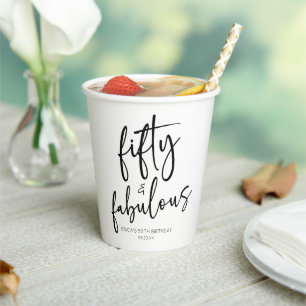 Fifty & Fabulous Minimal 50th Birthday Party Paper Cups
