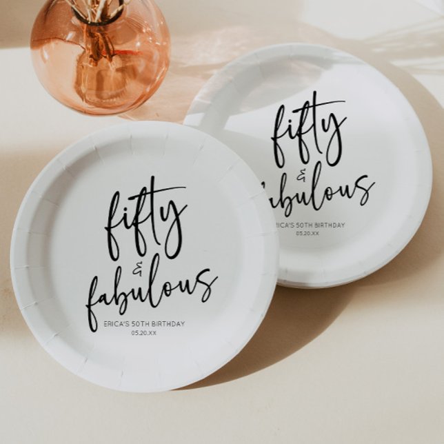 Fifty & Fabulous Minimal 50th Birthday Party Paper Plates (Creator Uploaded)
