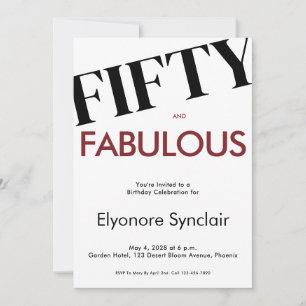 Fifty & Fabulous Modern Cherry Wine 50th Birthday Invitation