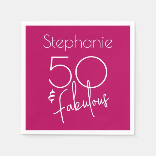 Fifty Fabulous Modern Script Pink 50th Birthday Napkins