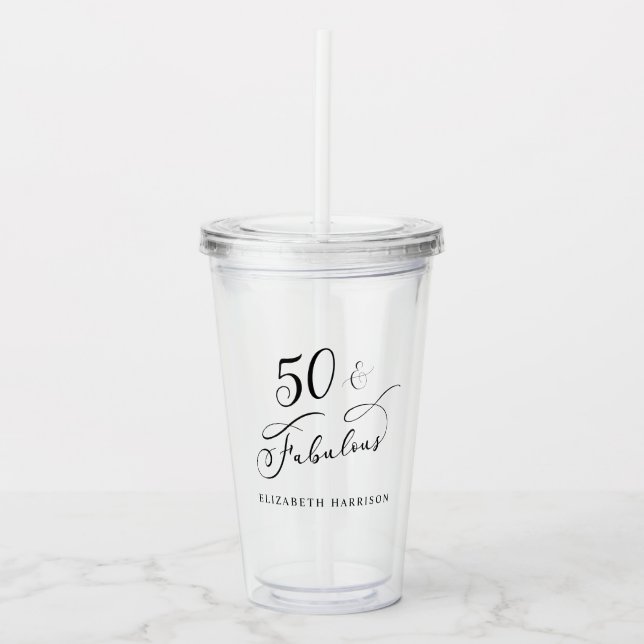 Fifty Fabulous Monogram 50th Birthday Acrylic Tumbler (Front)