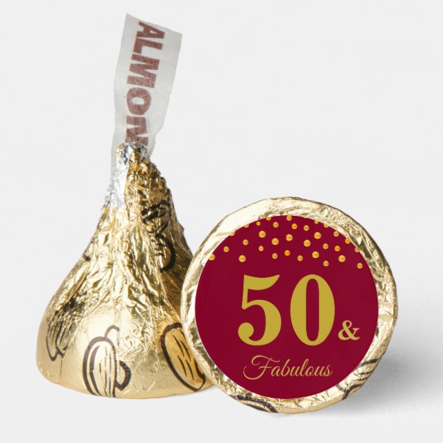 Fifty & Fabulous on Burgundy Hershey®'s Kisses® (Front)