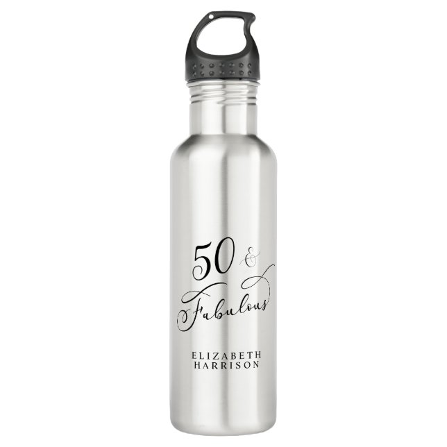 Fifty Fabulous Personalized 50th Birthday Stainless Steel Water Bottle (Front)